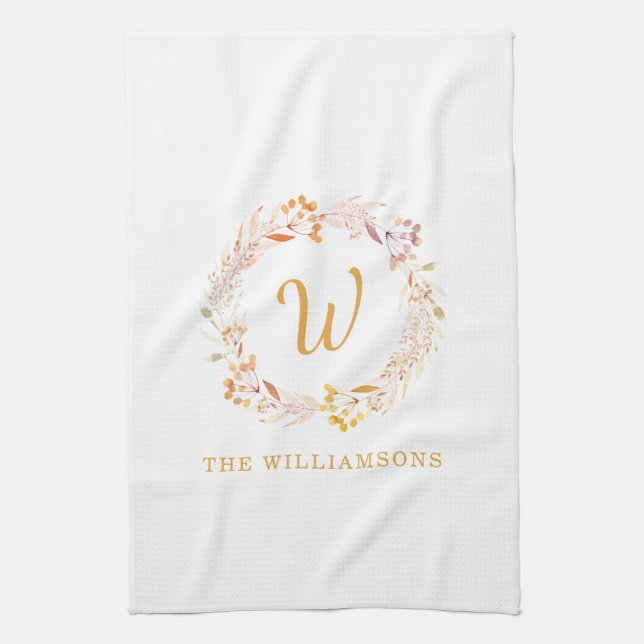 Fall Floral Wasserfarbe Rustikale Personalisierte  Geschirrtuch (Vertikal)