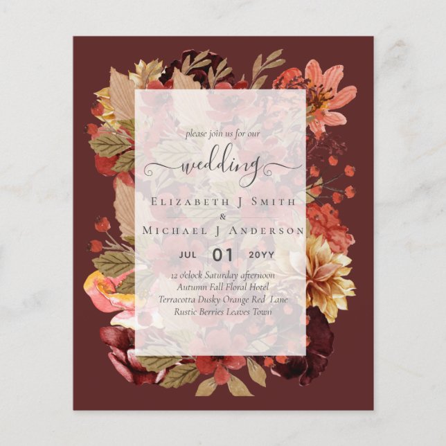 Fall Floral Wedding - Burgund Orange BUDGET Flyer (Vorne)