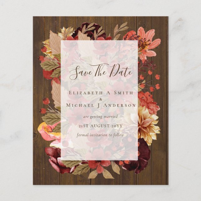 Fall Floral Wedding - Burgund Orange BUDGET Flyer (Vorne)