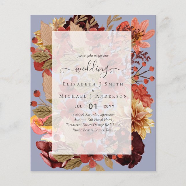Fall Floral Wedding - Burgund Orange BUDGET Flyer (Vorne)