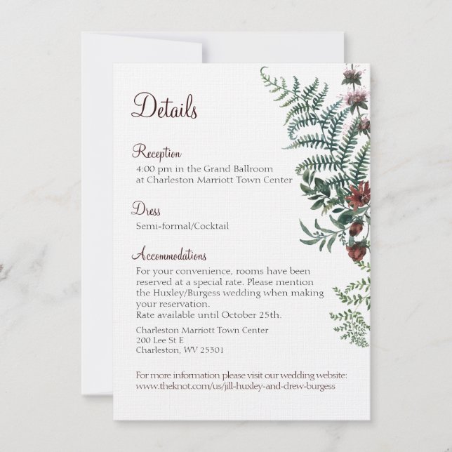 Fall Floral Wedding Details Card Einladung (Vorderseite)