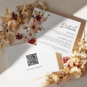 Fall Floral Wedding Details Card mit QR Code Begleitkarte
