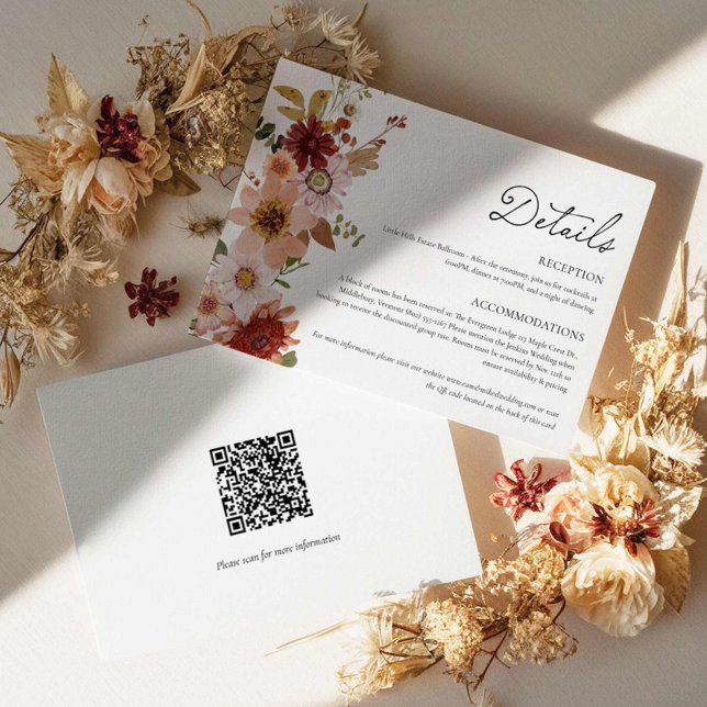 Fall Floral Wedding Details Card mit QR Code Begleitkarte (Fall Wildflower Country Wedding Details Card)