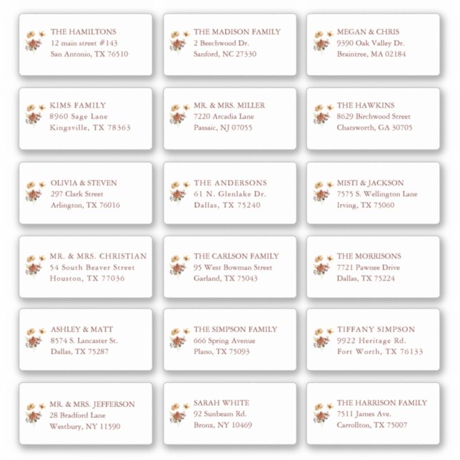 Fall Floral Wedding Guest Name Address Aufkleber