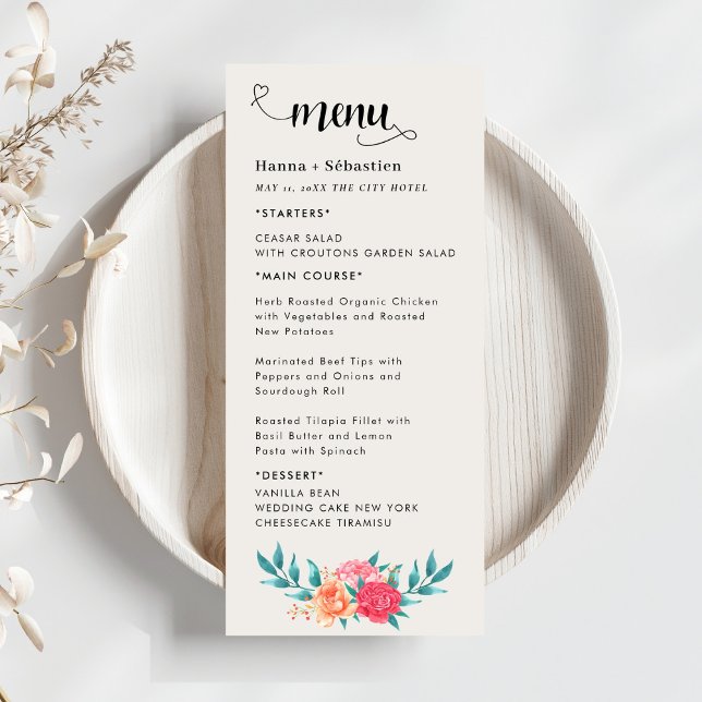 Fall Floral  Wedding Menu Menükarte (Von Creator hochgeladen)
