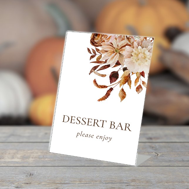 Fall Floral Wedding Pedestal Zeichen Sockelschild (Fall Floral Wedding Pedestal Dessert Bar Sign by Painted Paperie
)