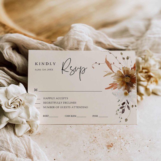 Fall Floral Wedding RSVP Card Karte (Rustic boho floral wedding Rsvp card)