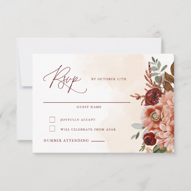 Fall Floral Wedding RSVP Card Karte (Vorderseite)
