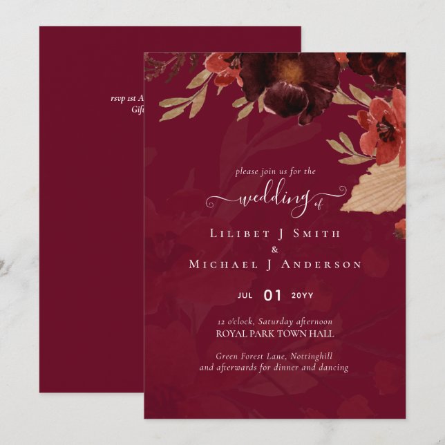 Fall Floral Wedding Suite Terracotta Burgundy Red (Vorne/Hinten)