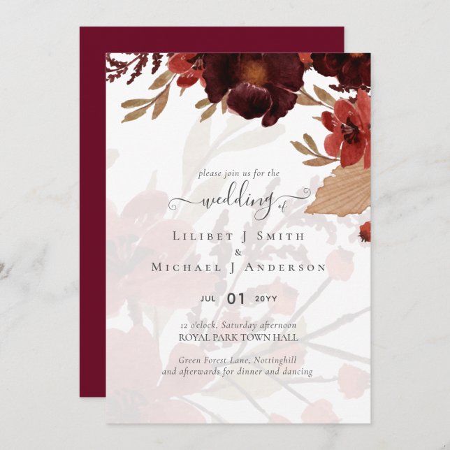 Fall Floral Wedding Suite Terracotta Burgundy Red (Vorne/Hinten)