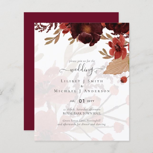 Fall Floral Wedding Suite Terracotta Burgundy Red (Vorne/Hinten)