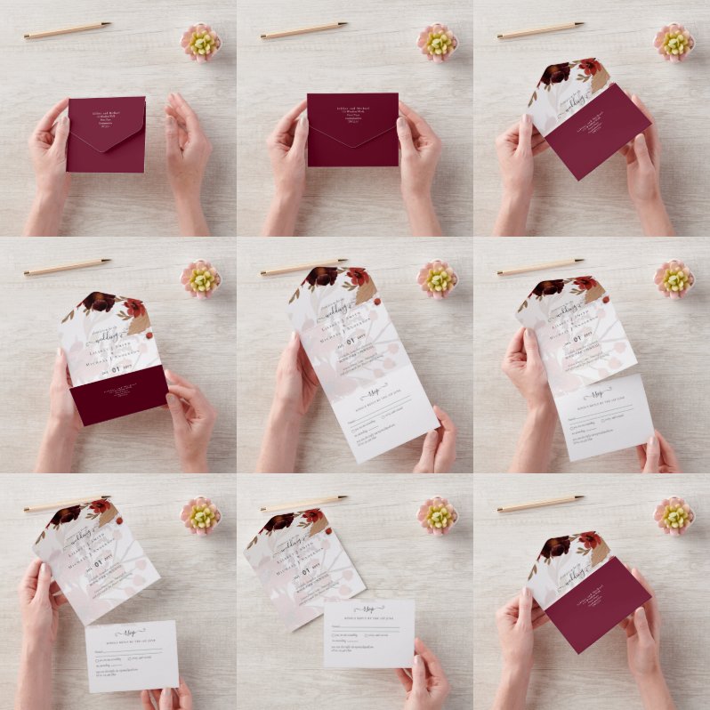 Fall Floral Wedding Suite Terracotta Burgundy Red All In One Einladung