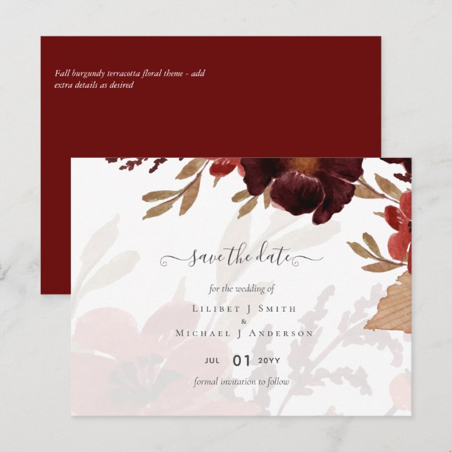 Fall Floral Wedding Suite Terracotta Burgundy Red Postkarte (Vorne/Hinten)