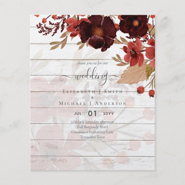 Fall Floral Wedding Terracotta Burgundy Red Flyer (Vorne)