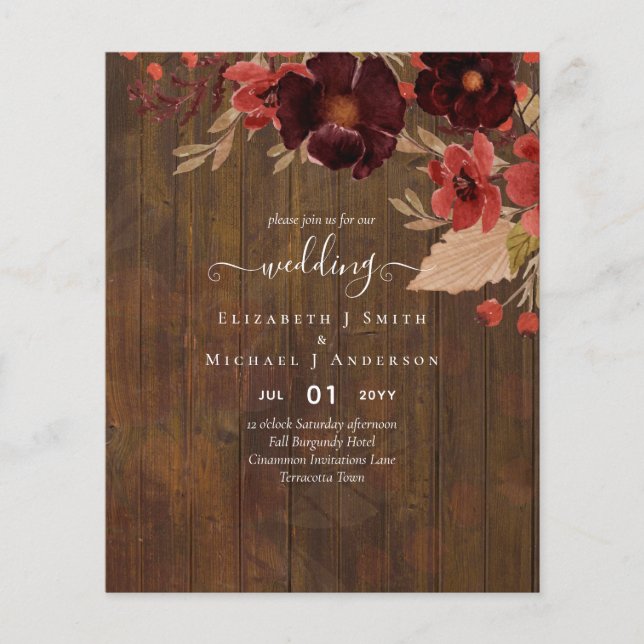 Fall Floral Wedding Terracotta Burgundy Red Flyer (Vorne)