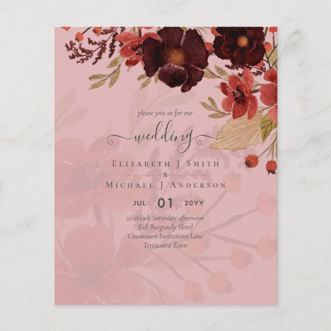 Fall Floral Wedding Terracotta Burgundy Red Flyer (Vorne)