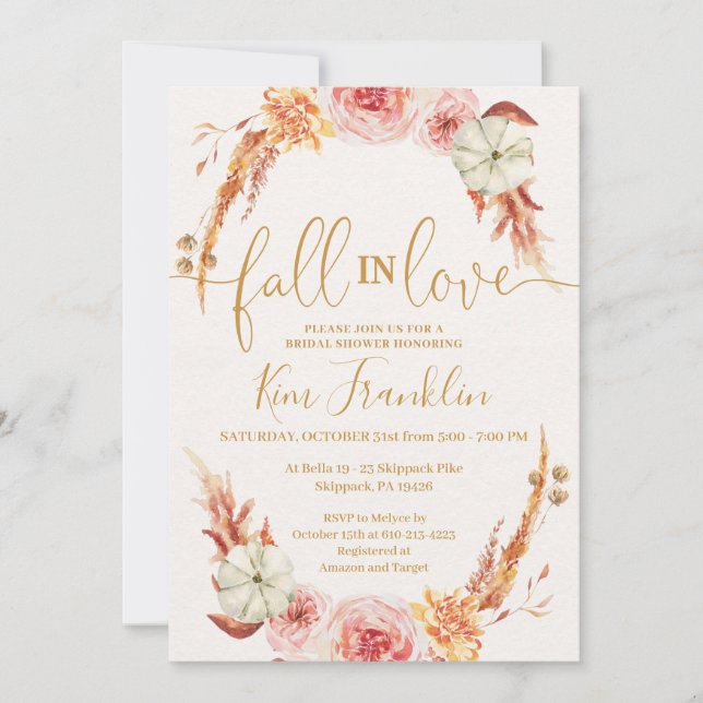 FALL Floral Wedding und Gold Brautparty Invita Einladung (Vorderseite)