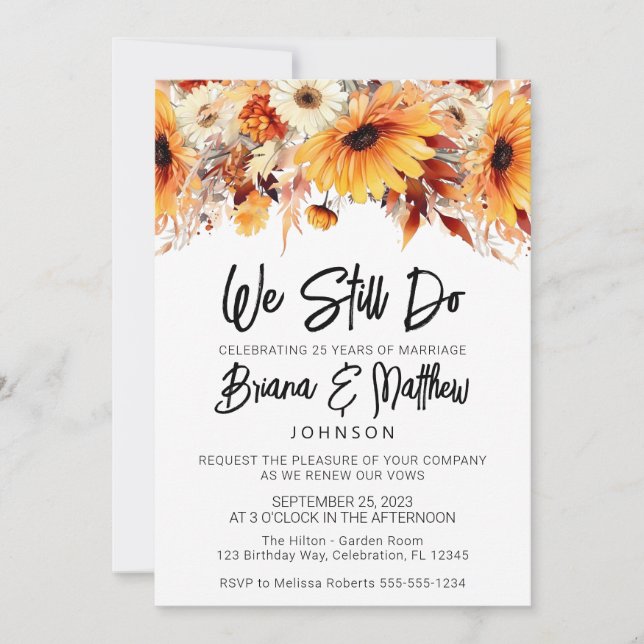 Fall Floral Wedding Vow Erneuerung Einladung (Vorderseite)