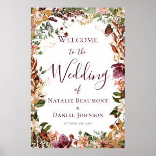 Fall Floral Wedding Welcome Sign Poster