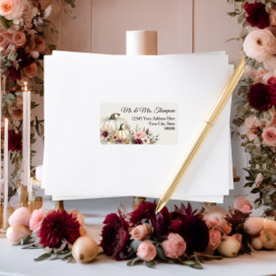 Fall Floral White Pumpkin Burgundy Rücksendeadress Adressaufkleber