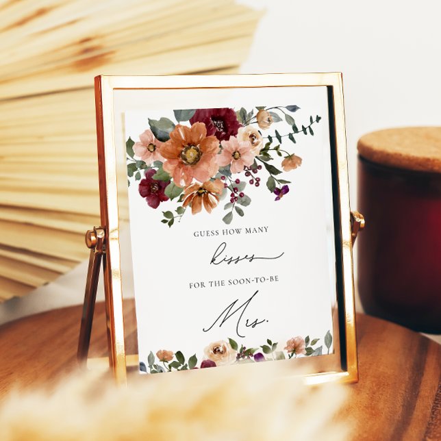 Fall Floral Wie viele Kisses Brautparty Game Poster (Von Creator hochgeladen)