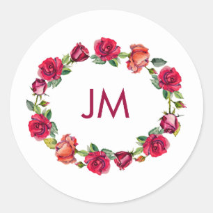 Fall Floral Wreath Monogram Wedding Runder Aufkleber