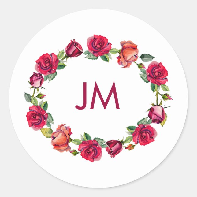 Fall Floral Wreath Monogram Wedding Runder Aufkleber (Vorderseite)