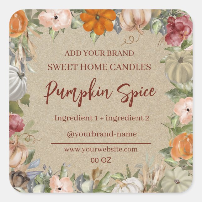 Fall Florales Papier Quadratischer Aufkleber (Vorderseite)