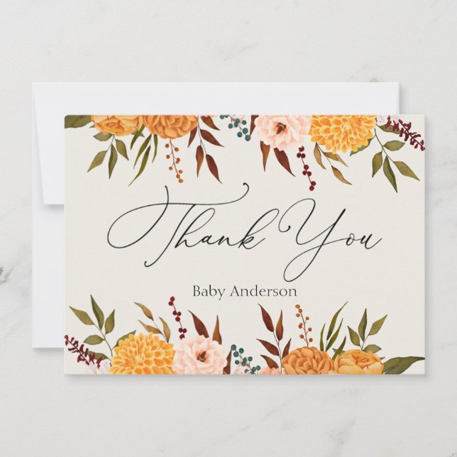 Fall Florals Mums Danke Note Card Mitteilungskarte (Vorderseite)