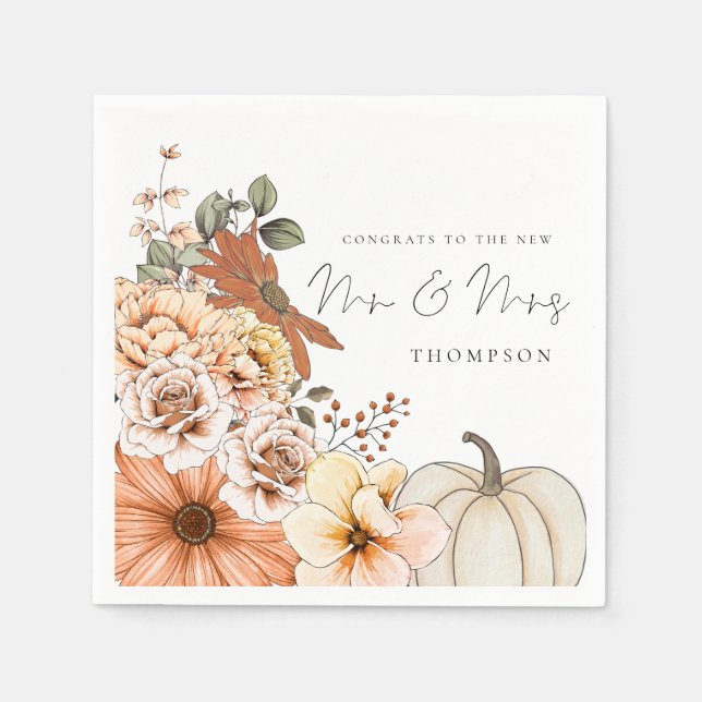 Fall Florals Pumpkin Glückwunsch Mr. Wedding Serviette (Vorderseite)