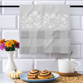 Fall Foliage Autumn Flowers & Foliage Grey Plaid Geschirrtuch