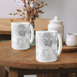 Fall Foliage Autumn Flowers & Pumpkins Grey Plaid Kaffeetasse