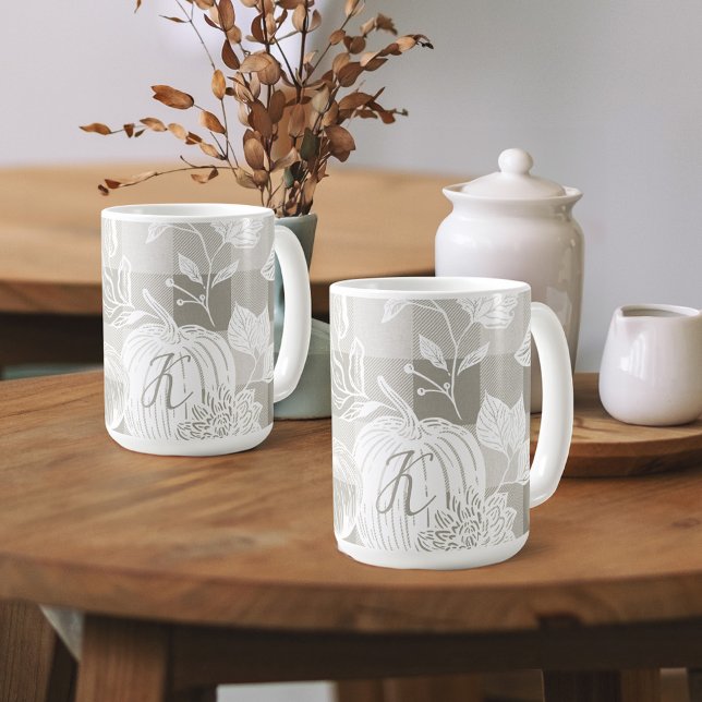 Fall Foliage Autumn Flowers & Pumpkins Sage Plaid Kaffeetasse (Fall Foliage Autumn Flowers & Pumpkins Sage Plaid Coffee Mug)