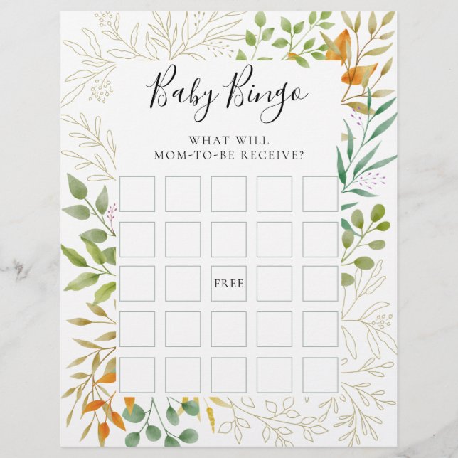 Fall Foliage Baby Showspiel Baby Bingo (Vorderseite)