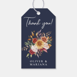 Fall Foliage Bloral Navy Blue Gastgeschenk Hochzei Geschenkanhänger