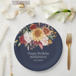 Fall Foliage Blume Navy Blue Geburtstagsparty Pappteller