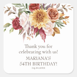 Fall Foliage Blume Weiße Geburtstagsparty Gefallen Quadratischer Aufkleber