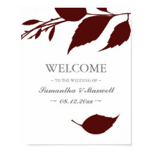 Fall Foliage Burgundy Blätter Hochzeit Willkommen