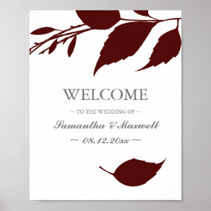 Fall Foliage Burgundy Blätter Hochzeit Willkommen Poster