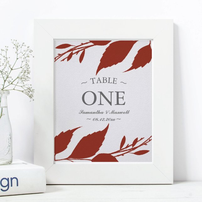 Fall Foliage Burnt Orange Blätter Tischnummer Poster (orange wedding decor table number)