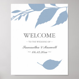 Fall Foliage Dusty Blue Blätter Hochzeit Begrüßung Poster
