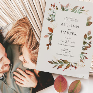 Fall Foliage 'Falling in Liebe' Foto Hochzeit Einladung