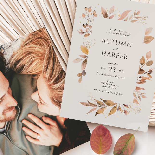 Fall Foliage 'Falling in Liebe' Foto Hochzeit Einladung (Von Creator hochgeladen)