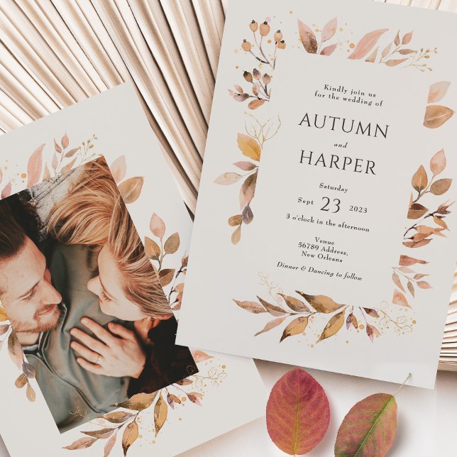 Fall Foliage 'Falling in Liebe' Foto Hochzeit Einladung (Von Creator hochgeladen)