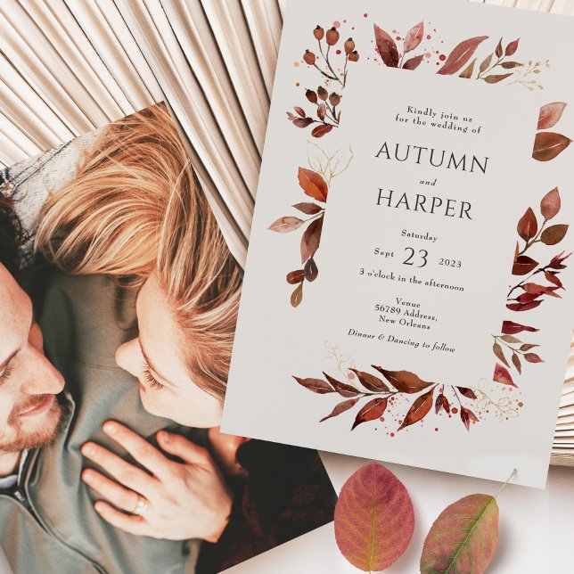 Fall Foliage 'Falling in Liebe' Foto Hochzeit Einladung (Von Creator hochgeladen)