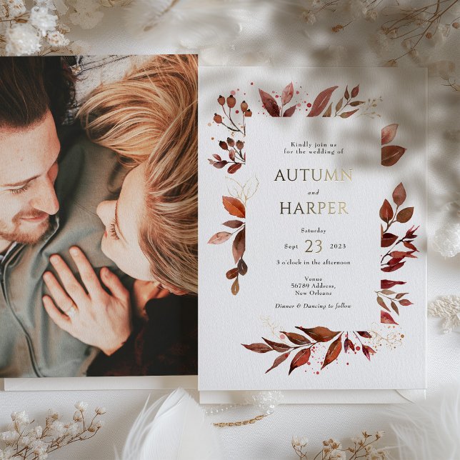 Fall Foliage 'Falling in Liebe' Foto Hochzeit Folieneinladung (Von Creator hochgeladen)