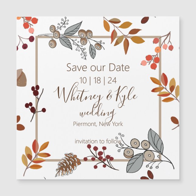 Fall Foliage Hochzeit speichern Sie das Datum der  Magnetkarte (Vorderseite)