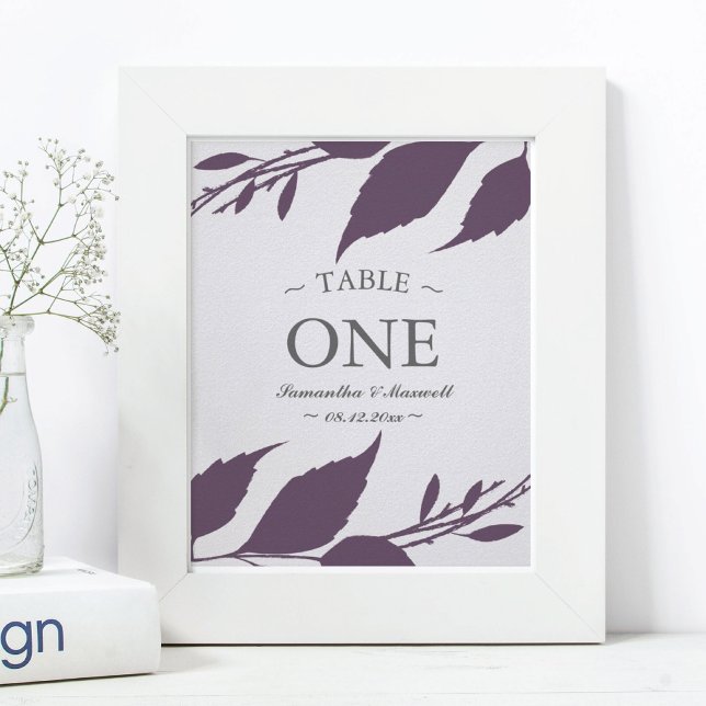 Fall Foliage Plum Lila Blätter Tischnummer Poster (table number wedding decor purple leaves)