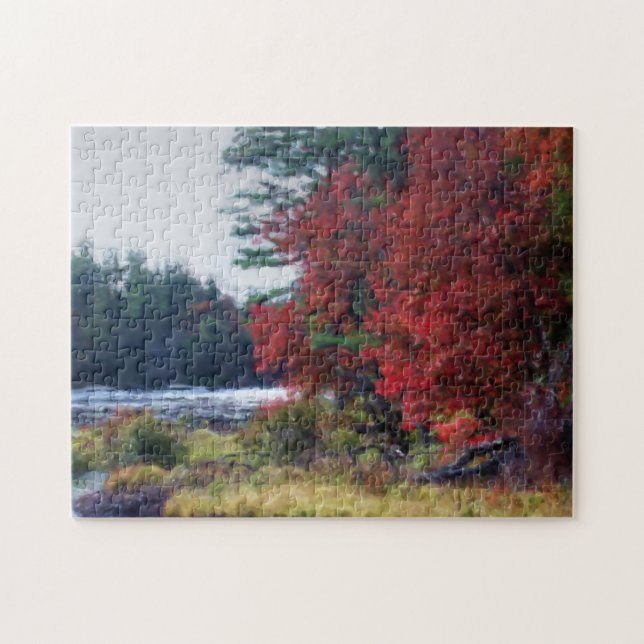 Fall Foliage Teich Malerei Natur Kunst Puzzle (Horizontal)