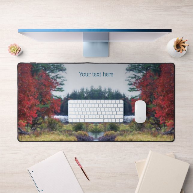 Fall Foliage Teich Malerei Natur Personalisiert Schreibtischunterlage (Büro 1)